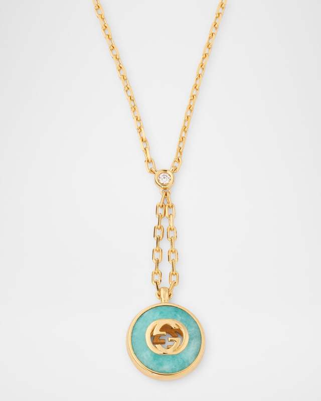 Gucci Interlocking 18K Yellow Gold Y Necklace with Diamond and Amazonite